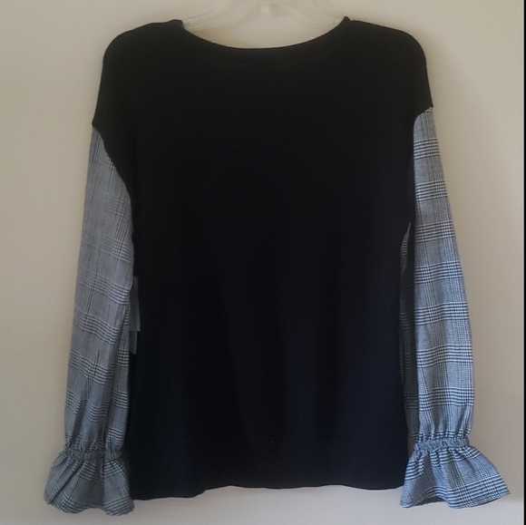 NEW! DESIGN LAB Black Plaid Sleeve Sweater M. - Picture 4 of 5